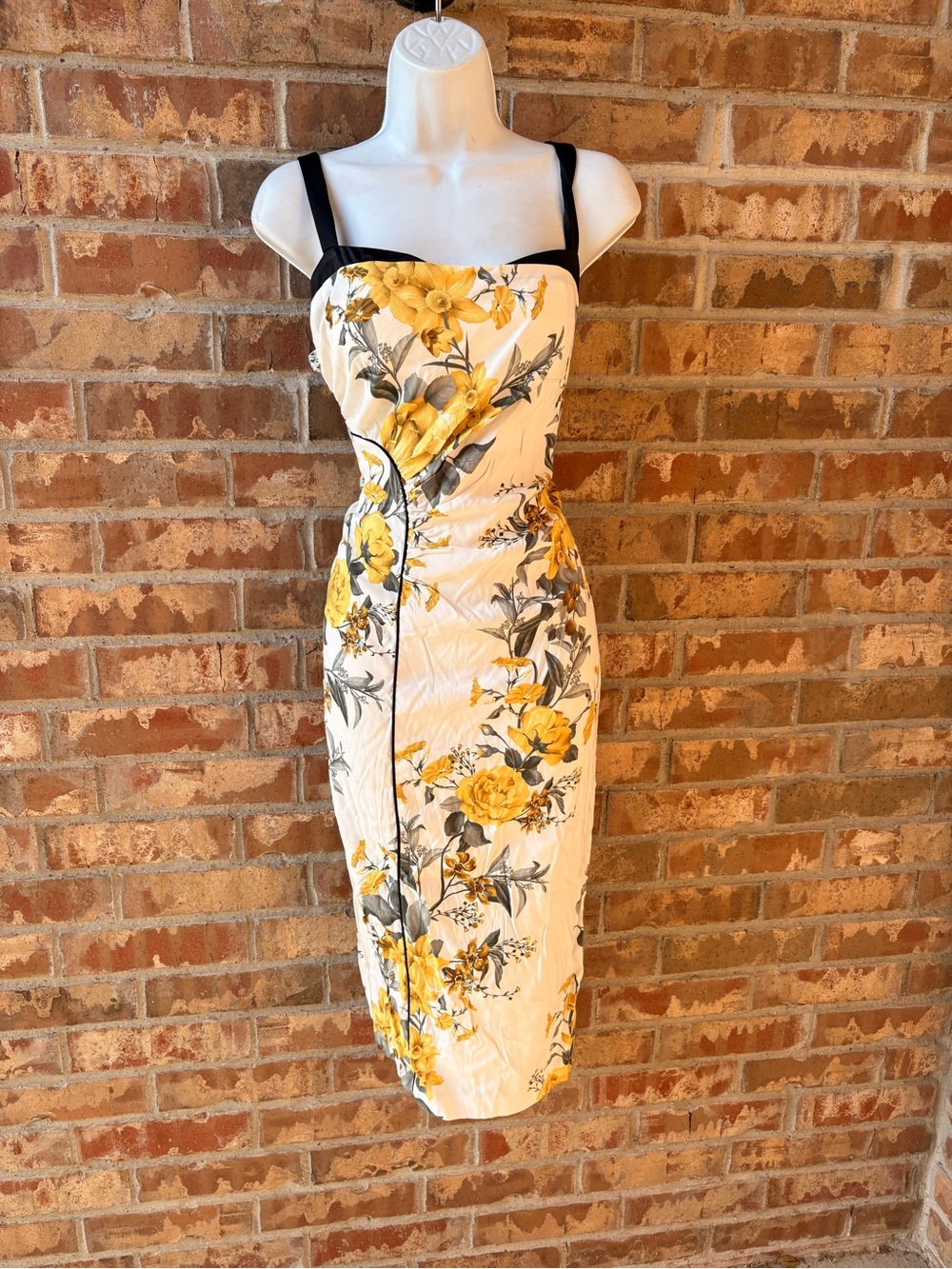 Anthropologie White Sheath Midi Dress with Yellow Floral Print size 0 - Picture 6 of 11